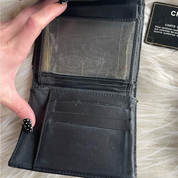 Chanel Leather Chocolate Bar Quilted Tri-Fold Wallet Black - Picture 9 of 12